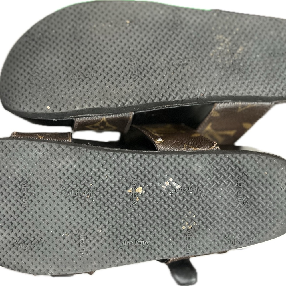 Louis Vuitton Monogram Brown Sandals with Gold Buckles - Picture 3 of 4